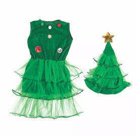 Girls Christmas Tree Dress & Christmas Tree Hat w Star Costume Medium Brand New