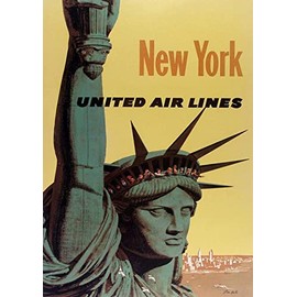 United Airlines New York Travel Poster/Print/Picture Satin Photo Paper - A4 - 210mm x 297mm
