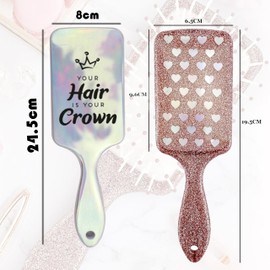 3 Pieces Girls Paddle Hair Brushes Set, Cushioned Brushes with Soft Bristles, Glitter Star Design Hair Detanglers, Styling Brushes for Kids and Adults