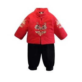 Mud Kingdom Traditional Toddler Boy Winter Outfits Tang Style Chinese New Year Suit Fleece Red 3T