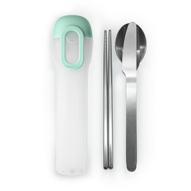 Portable cutlery 4-piece set, travel and camping cutlery set includes knife, fork, spoon and chopsticks, 18/8 stainless steel cutlery, suitable for travel, school, work, picnic and camping.(Green)