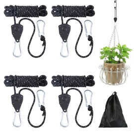 Pack of 4 Adjustable Rope Ratchet, 4 m Guy Ropes with Rope Tensioner, Reflective Lightweight Guy Rope, Tent Cord, Camping Ratchet Tent Rope for Camping Tents, Awnings, Suspension (Black)