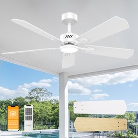 DAMINY 52 inch Ceiling Fan with Light,6CCT,5 Blade,Low Profile Ceiling Fan with Light and Remote Control,Downrods,White,Living Room,Indoor/Outdoor Use