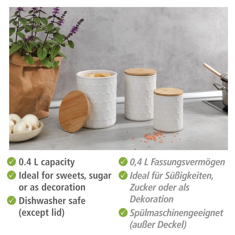 WENKO Maya Storage Tin Made of High-Quality White Ceramic with