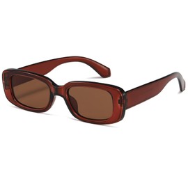 kimorn Rectangular Sunglasses for Women Men Trendy Retro Fashion Glasses 90s Vintage Fashionable UV 400 Protection Square Frame K1200, Brown Frame Brown Lens
