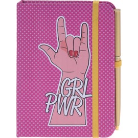 GRL PWR Notebook A6 Lined with Elastic Band, Hard Cover and Ballpoint Pen, 80ies Design, Diary Journal for Memos, for Painting, 96 Pages
