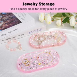 Jewelry Tray Ring Dish: Resin Trinket Dish with Flash Art - Key Tray - Jewelry Plate Holder for Cute Vanity Decor (1, Pink Flash)