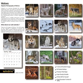 2024 2025 Wall Calendar, 18 Months July 2024 - December 2025, Wall Calendar Wolves, 12" x 24" Opened,Full Page Months Thick & Sturdy Paper for Kids Teen Calendar Organizing & Planning