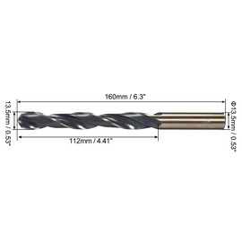 sourcing map Straight Shank Twist Drill Bits 13.5mm High Speed Steel 4341 with 13.5mm Shank for Stainless Steel Alloy Metal Plastic Wood