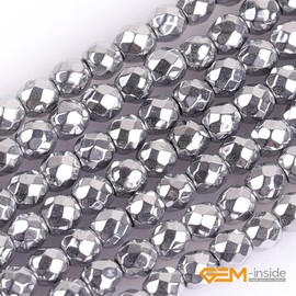 GEM-insid 2mm Hematite Facted Round Silver Color Beads Silver Color Strand 15 Inches For Jewellry Making Bracelets Necklace by GEM-inside