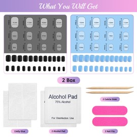48PCS Press on Nails Short Squoval Solid Color Acrylic Press On Nails Fake Nail for Women Natural Stick On Reusable Artificial Gift Soft Gel False Nail Black Blue Short Square