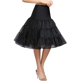 Women's 50s Vintage Rockabilly Petticoat Crinoline Tutu Underskirt 27" Length Net Tulle Petticoat Half Slip (FBA), Black, Medium