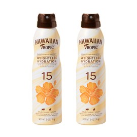 Hawaiian Tropic Weightless Hydration Clear Spray Sunscreen SPF 15, 6oz | SPF 15 Sunscreen Spray, Sunblock, Oxybenzone Free, 6oz each Twin Pack