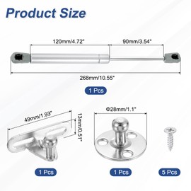 sourcing map 1Pcs Lid Support Hinge, 60N Gas Struts Soft Close Folding Lid Stay Hinges Automatic Slow Lowering Pneumatic Lid Buffer with Fixing Plate for Cabinet Closet Wardrobe