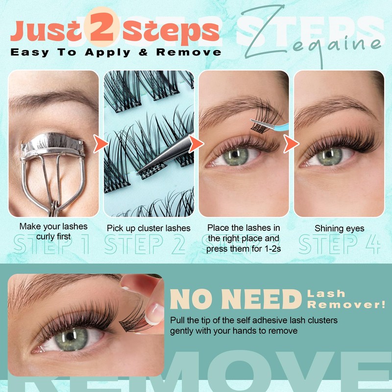 Zegaine Self Adhesive Eyelashes Natural Self Adhesive Lash Clusters Wispy