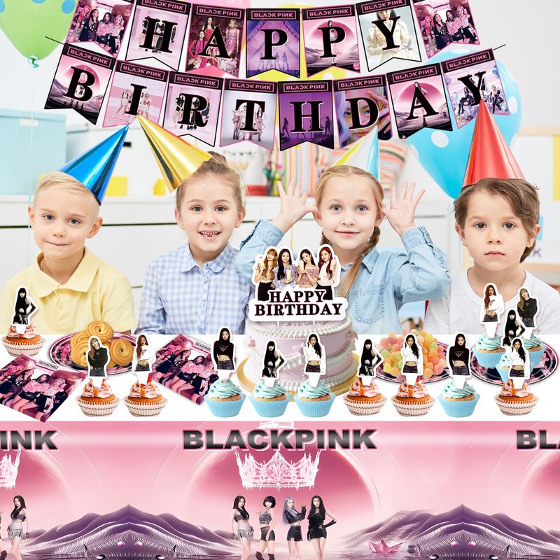 Ainvliya Black Birthday Decoration Tablecloth Pink Banner Party Tableware Birthday