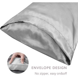 Satin Pillowcase, T Tersely 2 Pack 20"x 36" King Size Silk Satin Pillowcases for Hair and Skin Pillow Case with Envelope Closure,50x90cm (Silver Gray)