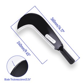 FOCMKEAS 1pce 14.17in/360mm Manganese Steel Billhook Brush Clearing Sickle for Grass,Weeding Tools for Garden,Curved Sawtooth Sickle,Machete Axe for Cutting Trees,Steel Blade Knife in Hand