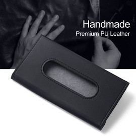 HZAZF Car Tissue Holder, Upgraded Version Hanging Tissue Holder in Car, Premium PU Leather Car Napkin Holder for Universal Auto, Easy to Use (Black)