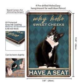 Funny Bathroom Cat Sign Why Hello Sweet Cheeks Vintage Tin Sign for Bathroom Toilet Bar Wall Decor 8x12 Inch (2546)