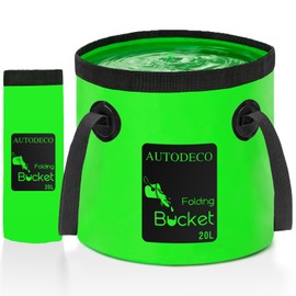 AUTODECO 1 Pcs 20L Collapsible Bucket 5 Gallon Water Container Folding Water Bucket with Handle Portable Wash Basin for Outdoor Gardening Camping Hiking Fishing (Dark Green)
