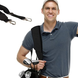Big Teeth Golf Bag Shoulder Strap Single Padded Adjustable Universal Replacement with 2 Stainless Metal Hooks All Black