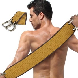 URAQT Back Scrubber, Exfoliating Back Scrubber for Shower, Double-Sided Back Scrub, Washcloth with Handles, Body Scrub, Back Washing Aid for Removing Dead Skin (Ginger Yellow)