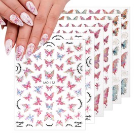 6 Sheets Nail Decals for Nail Art,Butterfly Nails Art Stickers, 5D Embossed Butterflies Nails Stickers Colorful Butterfly Holographic Nail Sticker for Women DIY Design