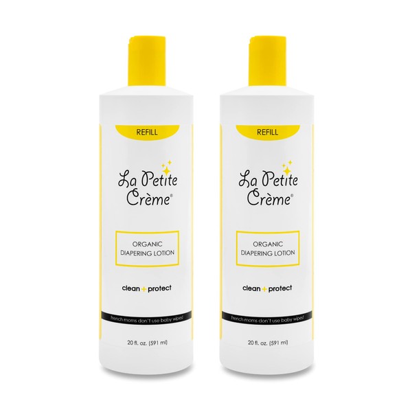 La Petite Creme French All-Natural Diapering Lotion - Diaper Cream Alternative to Baby Wipes - Moisturizer & Skin Cleanser - USDA Certified Organic Ingredients - Baby Essentials (2 Bottles of 20 oz)