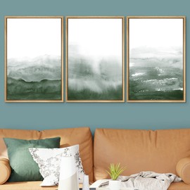 SIGNWIN 3 Piece Framed Canvas Wall Art Fog Above The Mountains Prints Nature Wilderness Illustrations Abstract Traditional Home Artwork Decoration for Living Room,Bedroom - 16"x24"x3 Natural