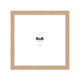 6x6" Square Picture Frame, Display Pictures 2x2" With Mat or 6x6" Without Mat, Wall Hanging & Free Standing Photo Frame, Oak, 1 Pack
