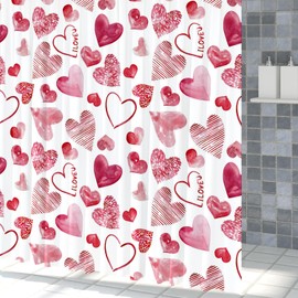 Canessioa Valentines Day Shower Curtain Romantic Love Drawing Art Red Heart Shower Curtains Mother's Day Shower Curtain for Shower Decor Sets for Bathroom Extra Long 72x72 in with 12 Hooks