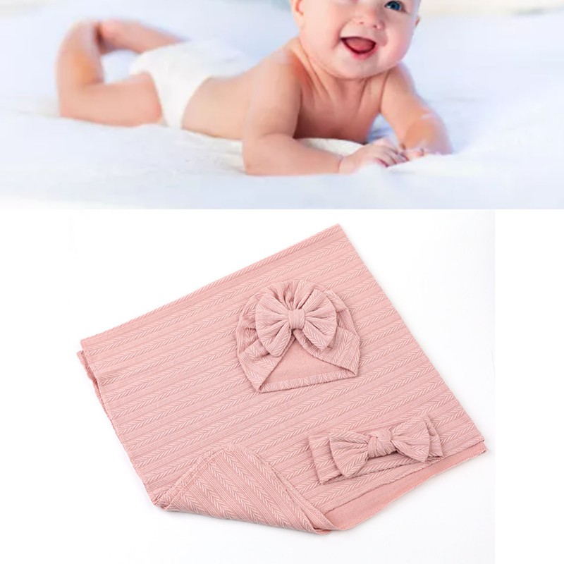 3pcs Receiving Blanket Headband Set Cotton Polyester Wheat Texture Pure