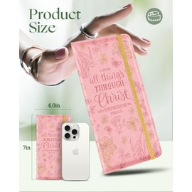 Slohif Checkbook Cover for Personal - Pink Flower Floral Leather Register Duplicate Check Protector Holder Book Wallet for Women Top Stub Side Tear