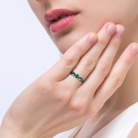 Raymard Marquise Cut Birthstone Eternity Rings for Women, Sterling Silver 925 Stacked Engagement Rings for Her Wedding Band, Size 8-Created Emerald