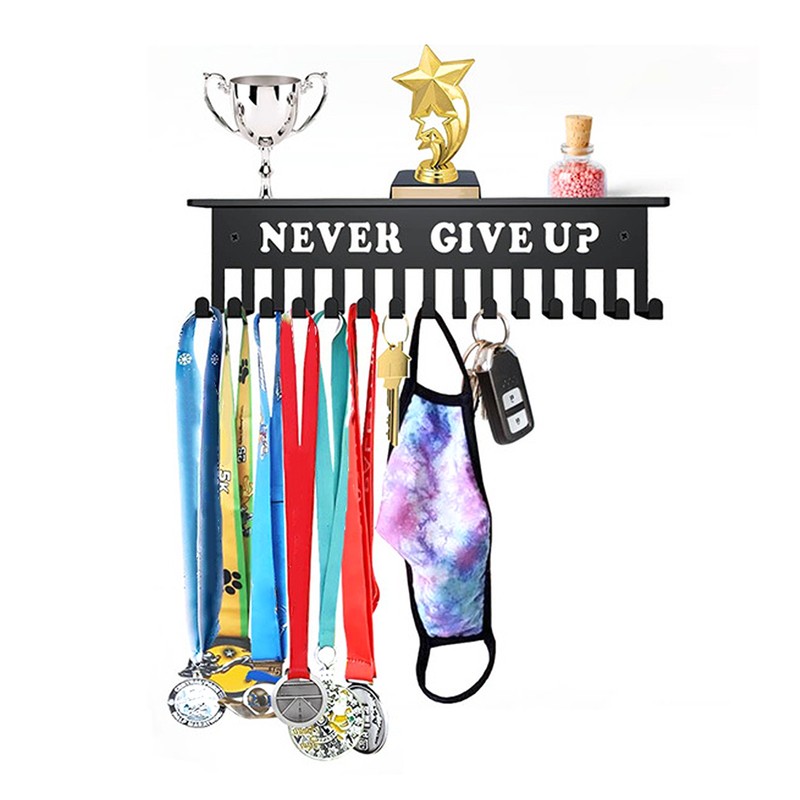 Medal Display Hanger Never Give Up Sturdy Shelf with Hooks