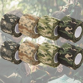8 rollen camo tapes, multifunktionales tarnung wasserfest camouflage tape wrap outdoor tarnband selbsthaftend selbstklebender vliesstoff band camo stretch bandage für taschenlampe,teleskop, 5cm x 4.5m
