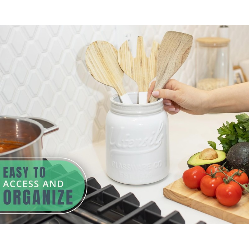 Comfify Wide Mouth Mason Jar Utensil Holder Decorative Kitchenware Organizer