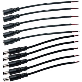 JacobsParts (5-Pairs) DC Power Pigtail Male & Female Barrel Jack 6-Inch Wire 5.5mm x 2.1mm for LED Strip Light, CCTV Security Camera, DVR, and Other Low Voltage Applications