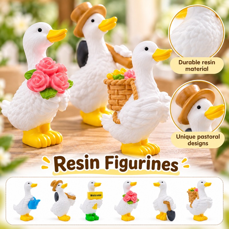 Mini Resin Duck Figurines for Home Decor – Cute 6-Piece