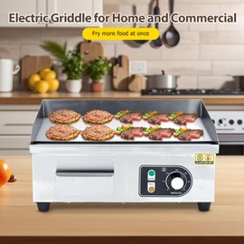 GarveeTech Commercial Electric Grill for Precise Cooking - 22 in Countertop Teppanyaki Flat Grill, Non-Stick Plate, Stainless Steel Build, Adjustable Temperature Control, 110V