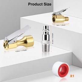 Brass Locking Air Chuck Set – 8V1 & 1/4" NPT Clip-On Tire Air Chuck, Quick Connect Tire Inflator Adapter with Plug – Closed Flow Tire Inflator Nozzle for Tire Valve and Air Compressor Accessories