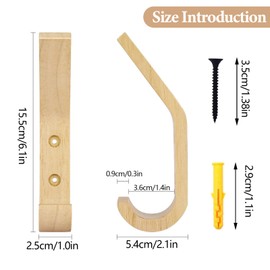 MHYMX Wooden Coat Hooks, 4 Pcs Clothes Hooks Rustic Individual Wood Coat Hook for Wall J Type Wall Mounted Coat Racks Pegs for Kitchen and Bedroom