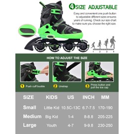 Kuxuan Skates Adjustable Inline Skates for Boys Girls, Kids Roller Skates Ages 4-12 with Light Up Wheels, Teen Skates for Beginner Women
