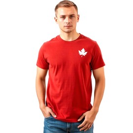 Mens Canada Day T-Shirt, Premium Maple Leaf Tshirt for Men, Minimalist Canada Shirt L1, Red (M)