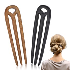 Wooden Hair Fork, 2 Pcs Ebony Sandalwood French Hair Pin Handmade Carved Hair Sticks for Buns Vintage Hair Styling Tool for Women Girls Chignon Updo Hair Accessories