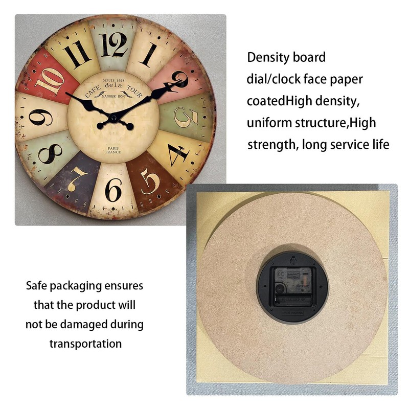 Constantplanet Farmhouse Wooden Wall Clocks Battery Operated 10 Inch