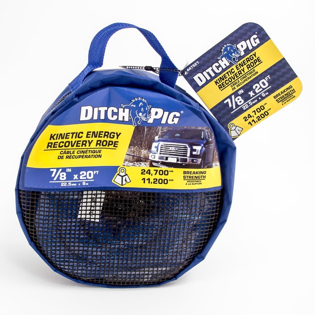 Mibro DitchPig 447521 Kinetic Energy Vehicle Recovery Double Nylon Braided Rope with Tote Bag, 7/8" x 20'