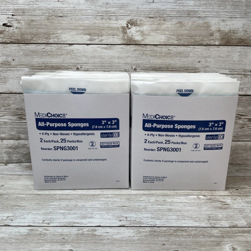 MediChoice 4 Boxes All-Purpose Sponges, 200 PC, Non-Woven 4-Ply, MediChoice