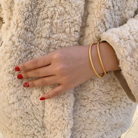 XIqision Simple 18K Gold Plated Adjustable Cuff Bangles Bracelet for Women Men Jewelry With Gift Pouch